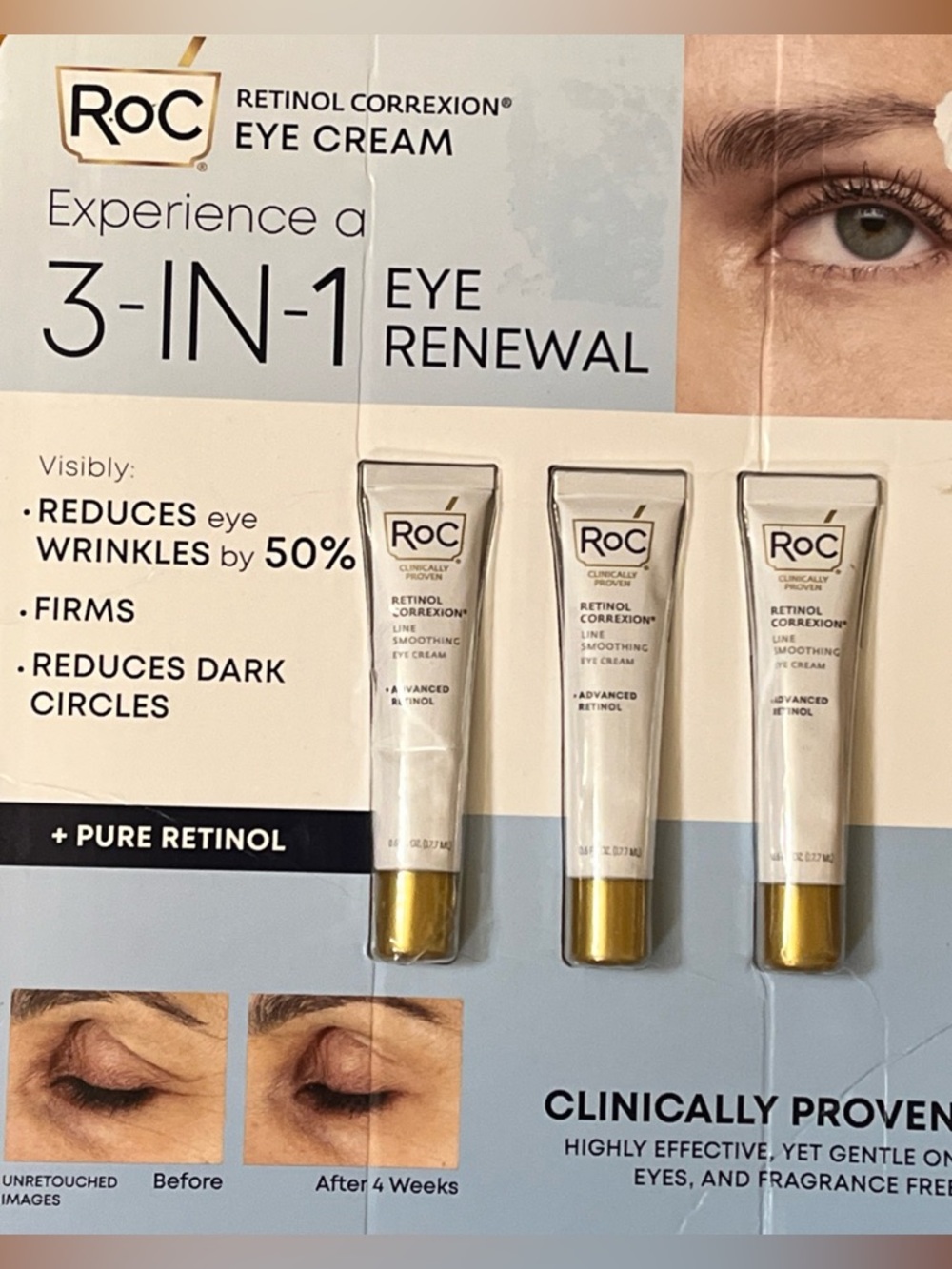 ROC retinol correxion eye cream 3 in 1 eye renewal 3 pack new